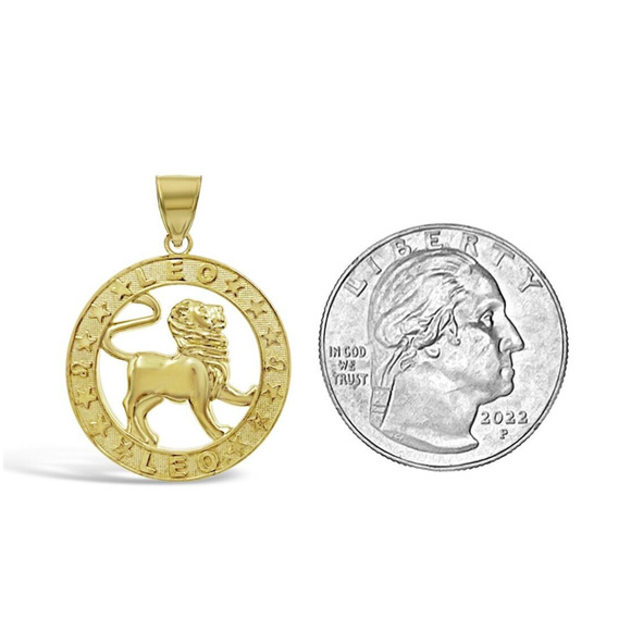 10k Yellow Gold Leo Pendant Zodiac Star Sign Charm 1.1 inch - Picture 2 of 3